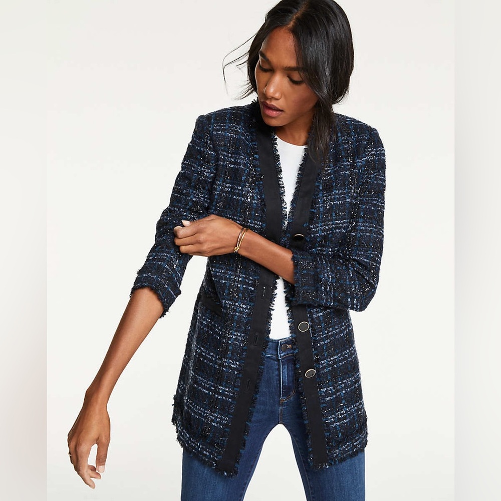 🔥🔥🔥Ann Taylor Blue Tweed Jacket Size 6